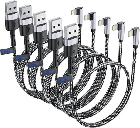 3Pack Right Angle Short iPhone Charge Cable, 90 Degree Apple USB A to Lightning Cable 15cm+30cm+30cm, Nylon Braided Sync Data Charger Cable, Fast Charge Cord for iPhone 14 13 12 11 Pro Max Xr 8 7 Plus in Saudi Arabia