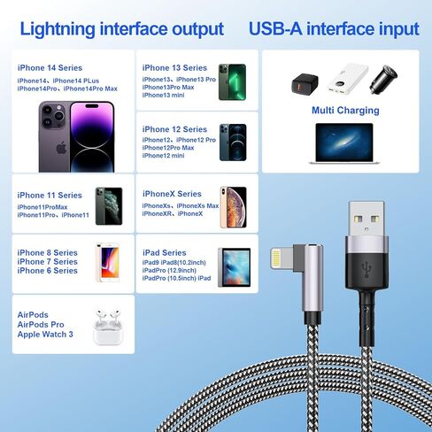3Pack Right Angle Short iPhone Charge Cable, 90 Degree Apple USB A to Lightning Cable 15cm+30cm+30cm, Nylon Braided Sync Data Charger Cable, Fast Charge Cord for iPhone 14 13 12 11 Pro Max Xr 8 7 Plus in Saudi Arabia
