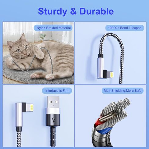 3Pack Right Angle Short iPhone Charge Cable, 90 Degree Apple USB A to Lightning Cable 15cm+30cm+30cm, Nylon Braided Sync Data Charger Cable, Fast Charge Cord for iPhone 14 13 12 11 Pro Max Xr 8 7 Plus in Saudi Arabia