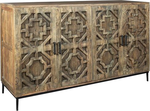 Hekamn Entertainment Center مع التخزين - موقف تلفزيوني خشبي مع المنحوتات الهندسية ، اللوحة الخلفية المهوورة ، حزمة الطاقة وقاعدة المعادن - وحدة التحكم في مجال الوسائط لغرفة المعيشة أو غرفة النوم - يقف التلفزيون مع التخزين in Kuwait