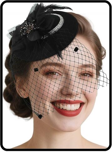 Bohend الفاسناتور قبعة زهرة ريشة الحجاب خمر ديربي القبعات الشاي حفل زفاف إكسسوارات الشعر مع أحجار الراين للنساء in Kuwait