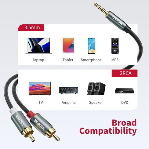 3.5 مم إلى RCA Cable (5feet/1.5m) ، 3.5 مم 1/8 إلى RCA 2-MALE ، محول مقبس سماعة الرأس HIFI Sound Sound Flitter للهواتف الذكية ، مشغلات MP3 ، أجهزة الكمبيوتر المحمولة ، الكمبيوتر اللوحي ، مكبر صوت in Kuwait