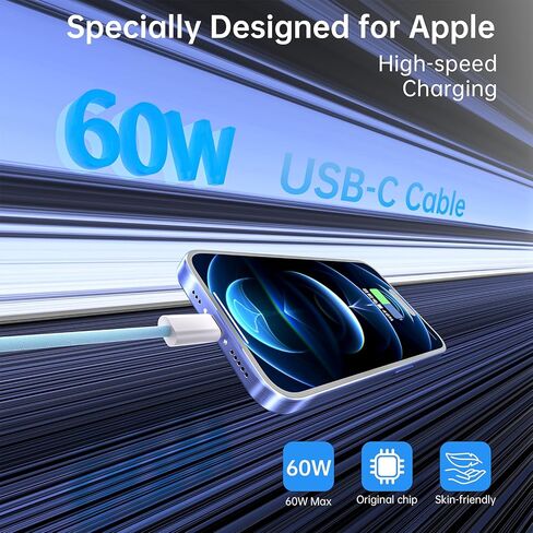 كابل شاحن منسوج 3 قدم من أجل Apple ، USB C إلى USB C Cable 60W من النوع C من النوع C الشحن السريع المتوافق مع iPhone 16/16 Plus/16 Pro/16 Pro Max/iPhone 15/15 Pro Max/iPad Pro/Airpods (2 Pack) in Kuwait