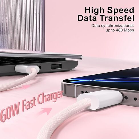 كابل شاحن منسوج 3 قدم من أجل Apple ، USB C إلى USB C Cable 60W من النوع C من النوع C الشحن السريع المتوافق مع iPhone 16/16 Plus/16 Pro/16 Pro Max/iPhone 15/15 Pro Max/iPad Pro/Airpods (2 Pack) in Kuwait