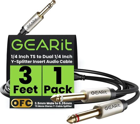 GEERIT 1/4 بوصة TRS ستيريو إلى ثنائي 1/4 بوصة y -splitter إدراج كابل (10 قدم) 1/4 بوصة من الذك in Kuwait