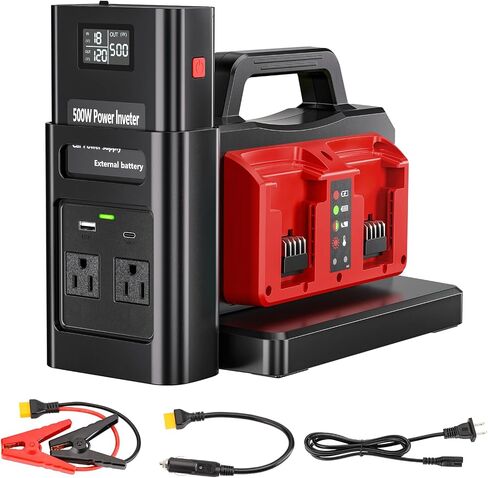 500W Pure GENT WAVE POWERTER لبطارية MILWAUKEE M18 18V ، 4-POTTS DC 18V إلى AC (2 منافذ) محول محول شاحن شاحن الشاحن 120V للتخييم ، الطوارئ (أداة فقط) in Kuwait