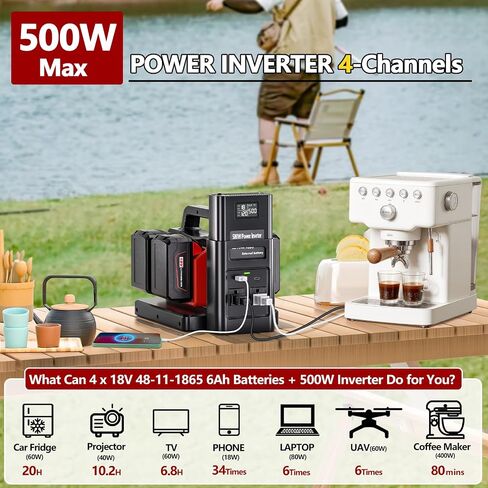 500W Pure GENT WAVE POWERTER لبطارية MILWAUKEE M18 18V ، 4-POTTS DC 18V إلى AC (2 منافذ) محول محول شاحن شاحن الشاحن 120V للتخييم ، الطوارئ (أداة فقط) in Kuwait
