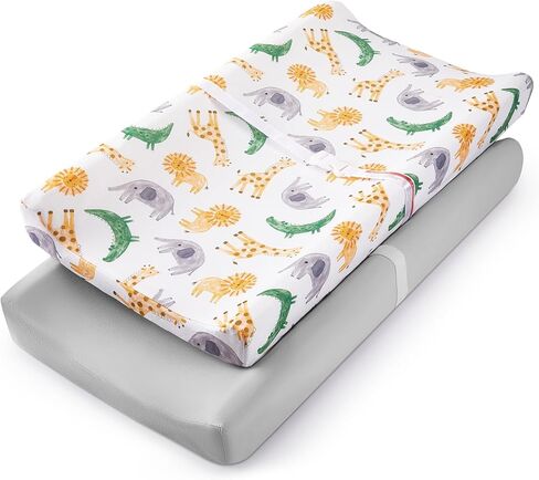 TILLYOU Changing Pad Cover Set in Soft Jersey Material Diaper Changing Table Sheets - Fits 32"/34''x16 Contoured Pad for Babies,Peachy Pink & Lt Gray in Kuwait
