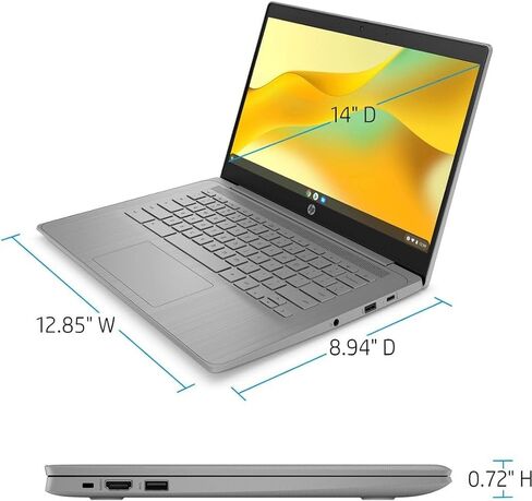 HP 2023 Chromebook Laptop, 14 Inch Display, Intel Celeron N4120 Processor, 4GB RAM, 64GB eMMC, Intel UHD Graphics 600, WiFi, Bluetooth, Chrome OS, Modern Gray (Renewed) in Kuwait