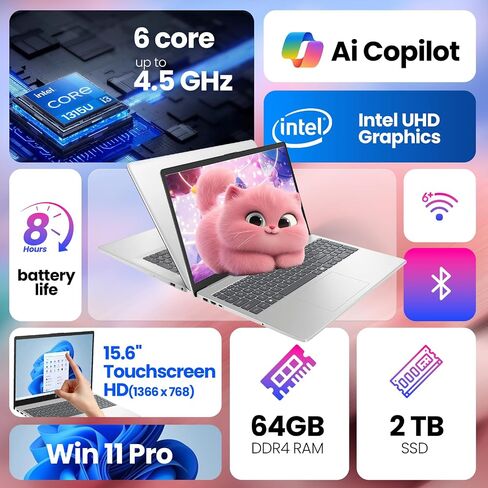 HP 2025 15.6 "جهاز كمبيوتر محمول من شاشة اللمس ، 13th Gen Intel Core I3-1315U (حتى 4.5 جيجا هرتز) ، ذاكرة الوصول العشوائي 64 جيجابايت ، 2 تيرابايت SSD ، Wi-Fi 6 ، BT 5.3 ، Windows 11 Pros Business Computer ، ث/الملحقات in Saudi Arabia