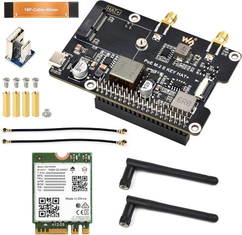 PCIE Waveshare إلى M.2 e مفتاح محول مع وظيفة POE ، متوافق مع Raspberry PI 5 ، دعم NGFF (M.2 E KEY) NIC WIRELYS ، RASPBERRY PI 5 PCIE HAT ، يشمل AX210 اللاسلكي. in Kuwait