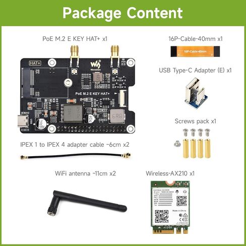 PCIE Waveshare إلى M.2 e مفتاح محول مع وظيفة POE ، متوافق مع Raspberry PI 5 ، دعم NGFF (M.2 E KEY) NIC WIRELYS ، RASPBERRY PI 5 PCIE HAT ، يشمل AX210 اللاسلكي. in Kuwait