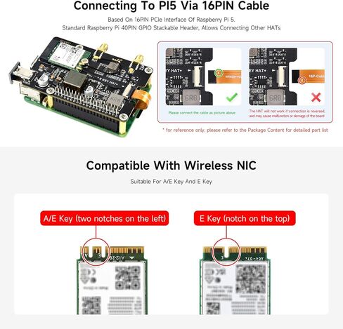PCIE Waveshare إلى M.2 e مفتاح محول مع وظيفة POE ، متوافق مع Raspberry PI 5 ، دعم NGFF (M.2 E KEY) NIC WIRELYS ، RASPBERRY PI 5 PCIE HAT ، يشمل AX210 اللاسلكي. in Kuwait
