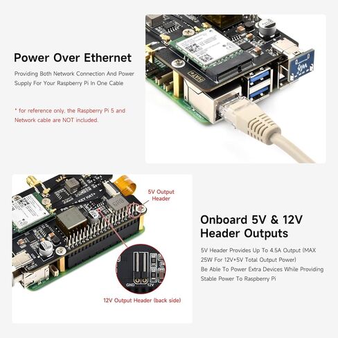 PCIE Waveshare إلى M.2 e مفتاح محول مع وظيفة POE ، متوافق مع Raspberry PI 5 ، دعم NGFF (M.2 E KEY) NIC WIRELYS ، RASPBERRY PI 5 PCIE HAT ، يشمل AX210 اللاسلكي. in Kuwait