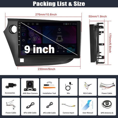ستيريو لراديو السيارة لـ Honda Insight 2009-2014 ، Android 13 2+64g Carplay Android Auto ، 9 بوصات شاشة لراديو GPS WiFi Bluetooth FM/RDS EQ SWC Dual USB/Aux-in in Kuwait