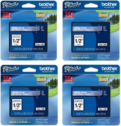 Brother Genuine TZe-135 1/2" White on Clear Standard Laminated Tape for P-Touch Labeler, 4 Pack in Saudi Arabia