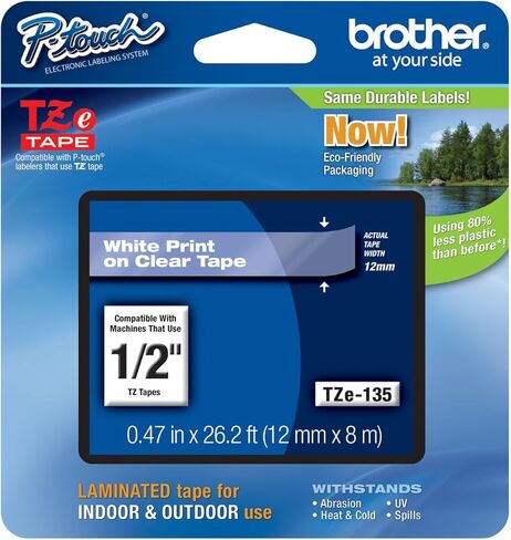 Brother Genuine TZe-135 1/2" White on Clear Standard Laminated Tape for P-Touch Labeler, 4 Pack in Saudi Arabia