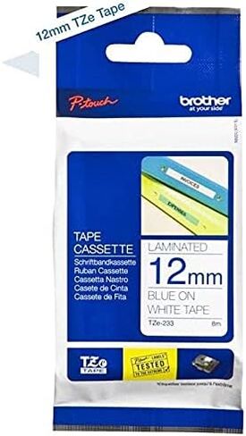 Brother Genuine P-Touch 2-Pack TZe-233 Laminated Tape, Blue Print on White Standard Adhesive Laminated Tape for P-Touch Label Makers, Each Roll is 0.47"/12mm (1/2") Wide, 26.2 (8M) Long in Saudi Arabia