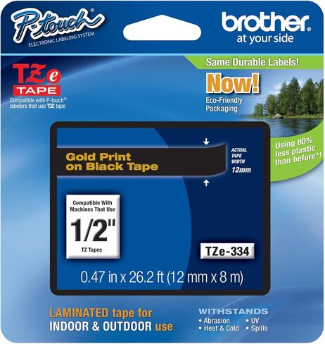Brother Genuine TZe-334 1/2" Gold on Black Standard Laminated Tape for P-Touch Labeler, 6 Pack in Saudi Arabia