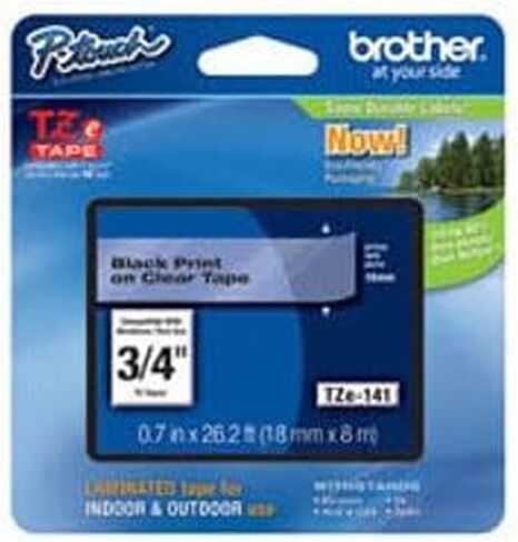 Brother Part# Tze-141 Table Tape (OEM) 3/4 "أسود على Clear in Saudi Arabia