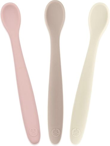 WeeSprout Silicone Baby Spoons - First Stage Infant Feeding Utensils With Soft-Tip, Bendable Kitchenware for Parent & Self-Feeding, Ultra-Durable, Dishwasher Safe, Travel Case, Set of 3 in Saudi Arabia