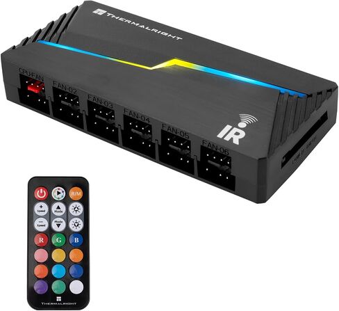 يدعم Thermalright Argb و Fan Hub X12 Ir Black ، وحدة تحكم PWM من 12 شئًا ، 5V-3Pin Argb ، 12 اتصالًا واجهة مروحة ويأتي مع عنصر تحكم عن بعد للإضاءة ، بدون كابل SATA. in Saudi Arabia