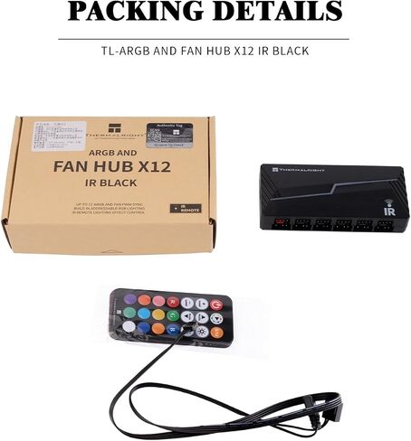 يدعم Thermalright Argb و Fan Hub X12 Ir Black ، وحدة تحكم PWM من 12 شئًا ، 5V-3Pin Argb ، 12 اتصالًا واجهة مروحة ويأتي مع عنصر تحكم عن بعد للإضاءة ، بدون كابل SATA. in Saudi Arabia