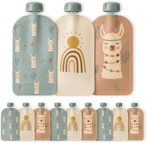 Hippypotamus Reusable Baby Food Pouches - 12 Pack - Baby Food Storage - Pouches Toddler - Refillable Squeeze Pouch for Kids (Rainbow/Mountain/Cloud) in Kuwait