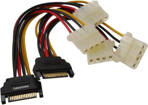 CablesOnline 5-Pack 6in SATA 15-Pin Male to Dual 4-Pin Molex Y Power Splitter - PC-025D-5 in Kuwait