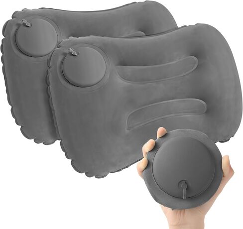 2-Pack Inflatable Camping Pillow, Portable Travel Pillow for Sleeping, Lightweight Compact Inflatable Pillows for Beach, Hiking, Backpacking, Airplane Travel, Press-to-Inflate Design (Grey) in Saudi Arabia