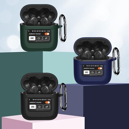 Compatible with JBL Tour Pro 2 Case Cover, Soft Silicone Shockproof Protective Skin Case for JBL Tour Pro 2 Wireless Earbuds 2023 with Keychain, LCD Touch Screen Visible (Black) in Kuwait