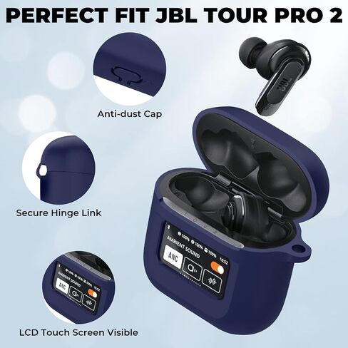 Compatible with JBL Tour Pro 2 Case Cover, Soft Silicone Shockproof Protective Skin Case for JBL Tour Pro 2 Wireless Earbuds 2023 with Keychain, LCD Touch Screen Visible (Black) in Kuwait