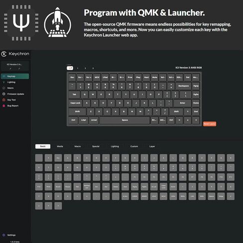 Keychron K3 QMK Ultra-Slim Wireless Mechanical Gaming Keyboard ، تخطيط 75 ٪ مع مفتاح الموز ، LED White LED Backlight Resplible Bluetooth Professional Keyboard for Mac/Windows ، الإصدار 3 in Kuwait