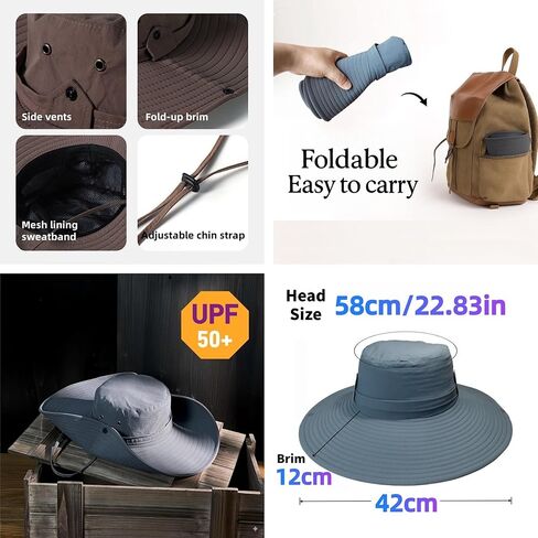 قبعة دلو واسعة الحافة الرجال نساء القبعات في الهواء الطلق قبعات شمس مقاومة للماء قبعة المشي لمسافات طويلة للرجال قبعة الصياد UPF 50+ in Kuwait