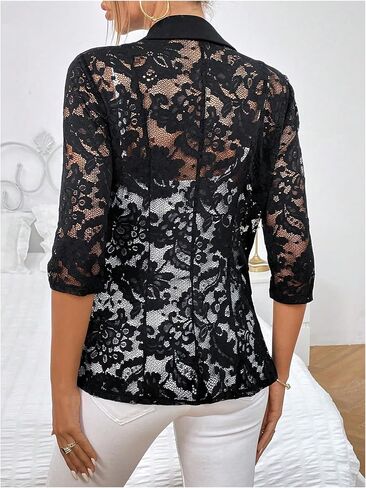 GORGLITTER Women's Floral Lace Open Front Jackets Long Sleeve Notched Neck Jacket Outwear in Saudi Arabia