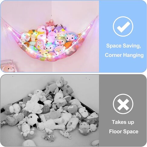 Basumee Stuffed Animals Hammock with LED Light Large Plush Toy Net Organizer Corner Stuffed Animals Storage Hanging Holder for Soft Toys Space-Saving Nursery Playroom Bedroom Decor in Saudi Arabia