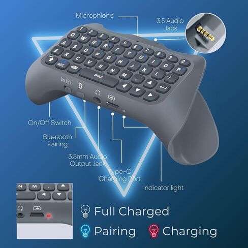TNP PS5 Chatpad - ملحق لوحة مفاتيح وحدة تحكم PS5، لوحة مفاتيح لاسلكية مدمجة - لوحة مفاتيح QWERTY النهائية لجهاز PS5 مع مكبر صوت مدمج للدردشة المباشرة والمراسلة in Saudi Arabia