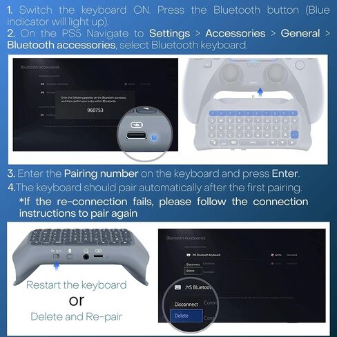 TNP PS5 Chatpad - ملحق لوحة مفاتيح وحدة تحكم PS5، لوحة مفاتيح لاسلكية مدمجة - لوحة مفاتيح QWERTY النهائية لجهاز PS5 مع مكبر صوت مدمج للدردشة المباشرة والمراسلة in Saudi Arabia