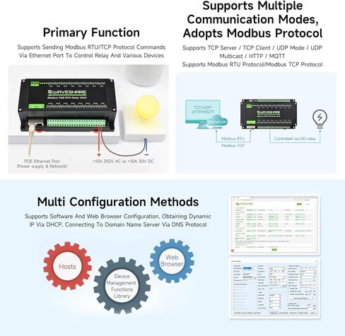 Waveshare 16-Ch Ethernet Module ، Modbus RTU/TCP ، اتصال Ethernet ، دعم POE ، دوائر العزلة والحماية المختلفة ، محاكمة السكك الحديدية الصناعية in Kuwait