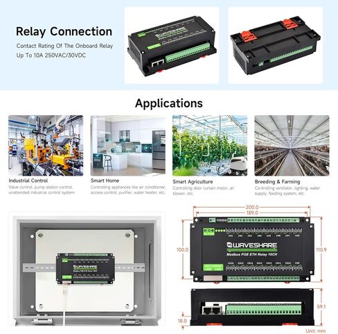 Waveshare 16-Ch Ethernet Module ، Modbus RTU/TCP ، اتصال Ethernet ، دعم POE ، دوائر العزلة والحماية المختلفة ، محاكمة السكك الحديدية الصناعية in Kuwait