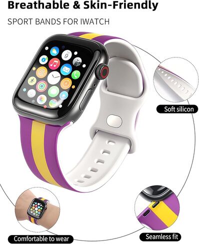Silicone Sports Watch Band for Men Compatible with Apple Watch Bands 38mm 40mm 41mm 42mm 44mm 45mm 46mm 49mm Soft Waterproof Strap Rubber Wristband for iWatch Series 10/9/8/7/6/5/4/3/2/1 SE in Saudi Arabia