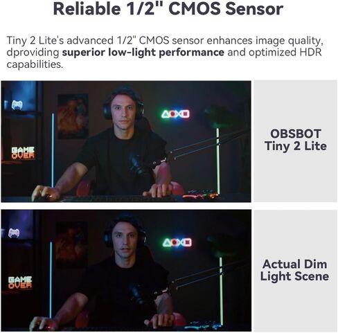 OBSBOT Tiny 2 Lite AI-Powered 4K UHD PTZ Webcam Bundle with USB-A to USB-C 3.0 Cable, 1/2" CMOS 4X Digital Zoom AI Auto Tracking with Auto Zoom Gesture Control 2.0, LiveStream for Game/Meeting in Saudi Arabia