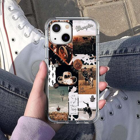 عتيقة رعاة البقر التجميلية وايلد ويست لايف كولاج ، عصرية ناعمة ناعمة الصدمات TPU ل iPhone 15 in Kuwait