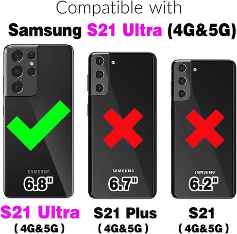 علبة الهاتف لـ Samsung Galaxy S21 Ultra 5G Wallet Cell Cover مع حامي الشاشة الزجاجية المحفوظ in Saudi Arabia