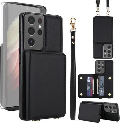 علبة الهاتف لـ Samsung Galaxy S21 Ultra 5G Wallet Cell Cover مع حامي الشاشة الزجاجية المحفوظ in Saudi Arabia