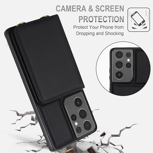علبة الهاتف لـ Samsung Galaxy S21 Ultra 5G Wallet Cell Cover مع حامي الشاشة الزجاجية المحفوظ in Saudi Arabia