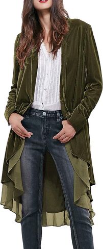 R.Vivimos Womens Ruffled Asymmetric Long Velvet Blazers Coat Casual Jackets in Saudi Arabia