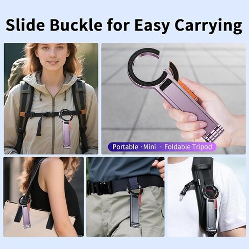 for MagSafe Magnetic Phone Tripod Stand for iPhone & Android Phone, Portable Mini Pocket Tripod Holder, Foldable Aluminum Small Holder with Carabiner Clip for iPhone 16/15/14/13 Series, Dusty Purple in Kuwait