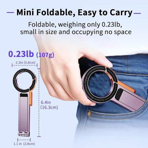 for MagSafe Magnetic Phone Tripod Stand for iPhone & Android Phone, Portable Mini Pocket Tripod Holder, Foldable Aluminum Small Holder with Carabiner Clip for iPhone 16/15/14/13 Series, Dusty Purple in Kuwait