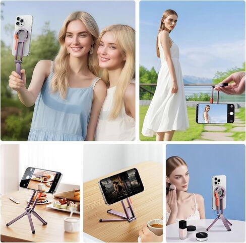 for MagSafe Magnetic Phone Tripod Stand for iPhone & Android Phone, Portable Mini Pocket Tripod Holder, Foldable Aluminum Small Holder with Carabiner Clip for iPhone 16/15/14/13 Series, Dusty Purple in Kuwait